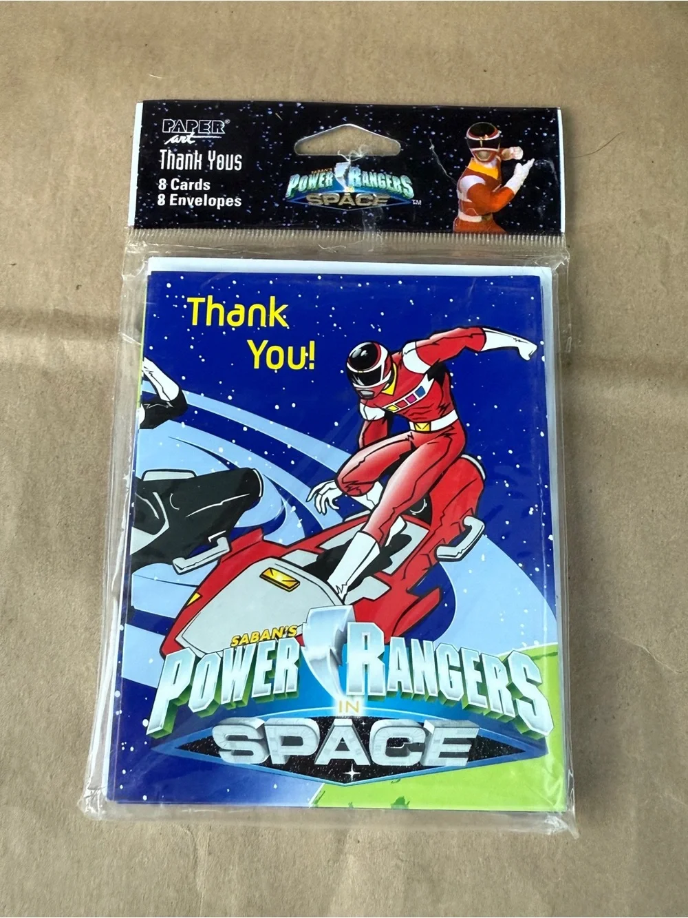 Vintage 1998 Power Rangers in Space Thank You Cards - Blue, Red, White 8 Cards